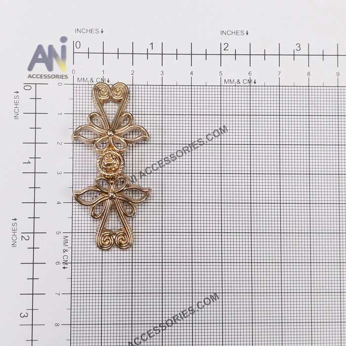 4 Pair | Golden Blossoms Frog Closure Metal Buttons