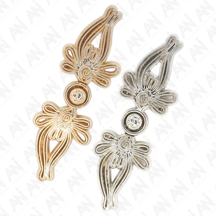 4 Pair | Intricate design gold Frog closure metal button