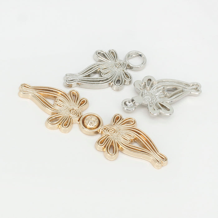 4 Pair | Intricate design gold Frog closure metal button