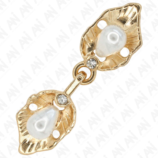 4 Pair | Leaf-shaped with pearl design Frog closure metal button-4.5cm×1cm