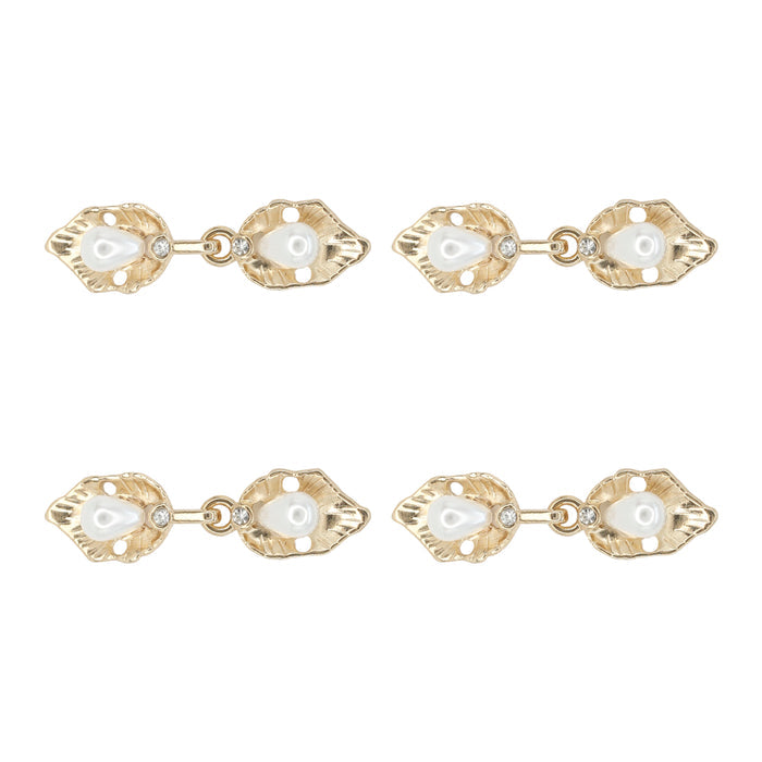 4 Pair | Leaf-shaped with pearl design Frog closure metal button-4.5cm×1cm