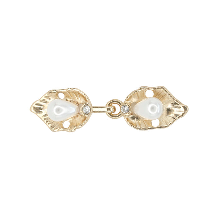 4 Pair | Leaf-shaped with pearl design Frog closure metal button-4.5cm×1cm