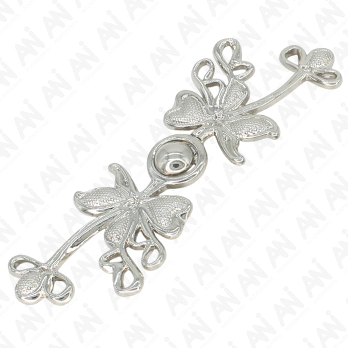4 Pair | Lily flower silver Frog closure Pearl Buttons