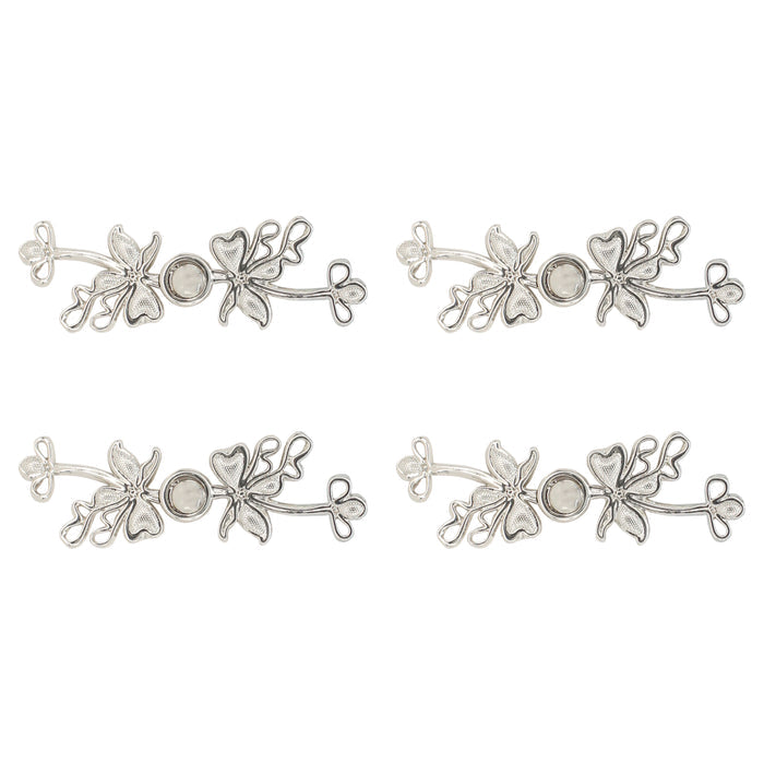 4 Pair | Lily flower silver Frog closure Pearl Buttons