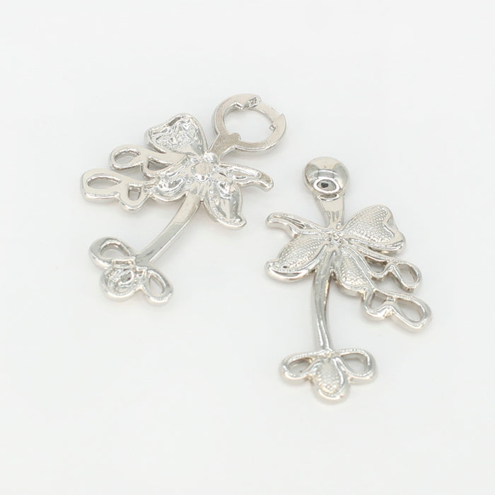 4 Pair | Lily flower silver Frog closure Pearl Buttons