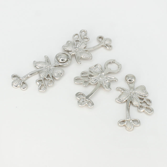 4 Pair | Lily flower silver Frog closure Pearl Buttons