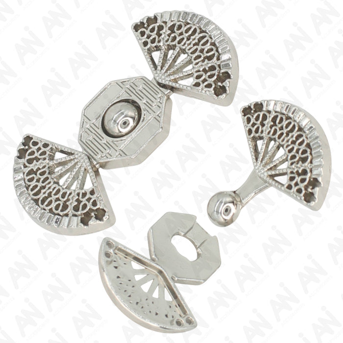 4 Pair | Ornate fan-shaped  Frog closure metal button