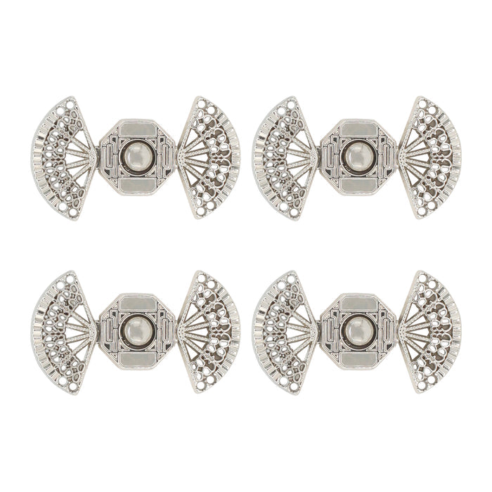 4 Pair | Ornate fan-shaped  Frog closure metal button