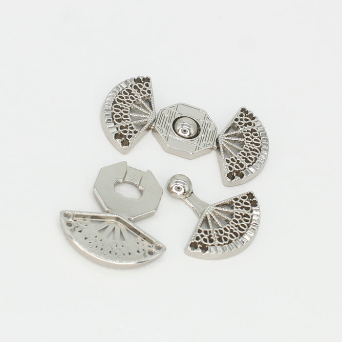 4 Pair | Ornate fan-shaped  Frog closure metal button