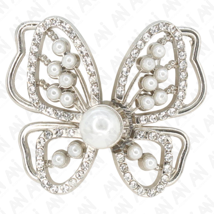 4 Pair | Rhinestone & Pearl Butterfly Wings - Frog Closure Metal Button