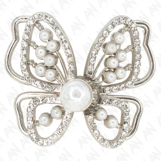 4 Pair | Rhinestone & Pearl Butterfly Wings - Frog Closure Metal Button