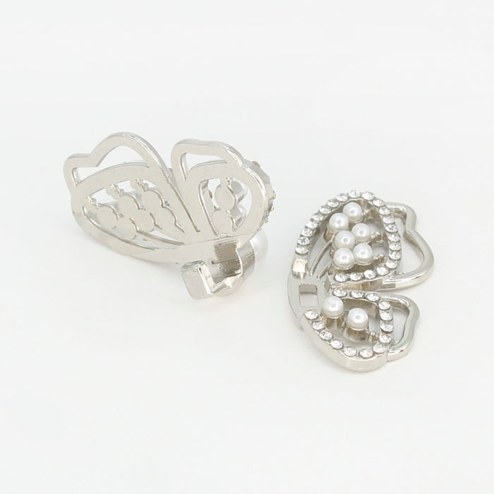 4 Pair | Rhinestone & Pearl Butterfly Wings - Frog Closure Metal Button