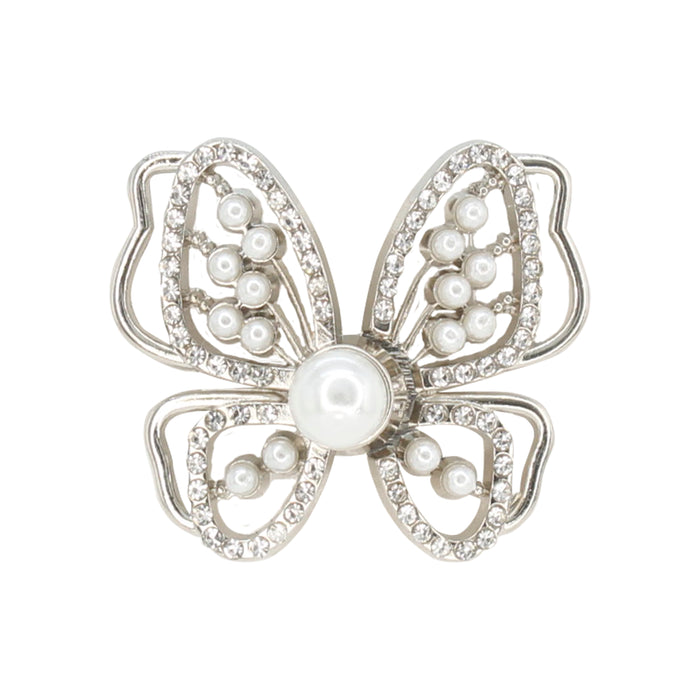 4 Pair | Rhinestone & Pearl Butterfly Wings - Frog Closure Metal Button