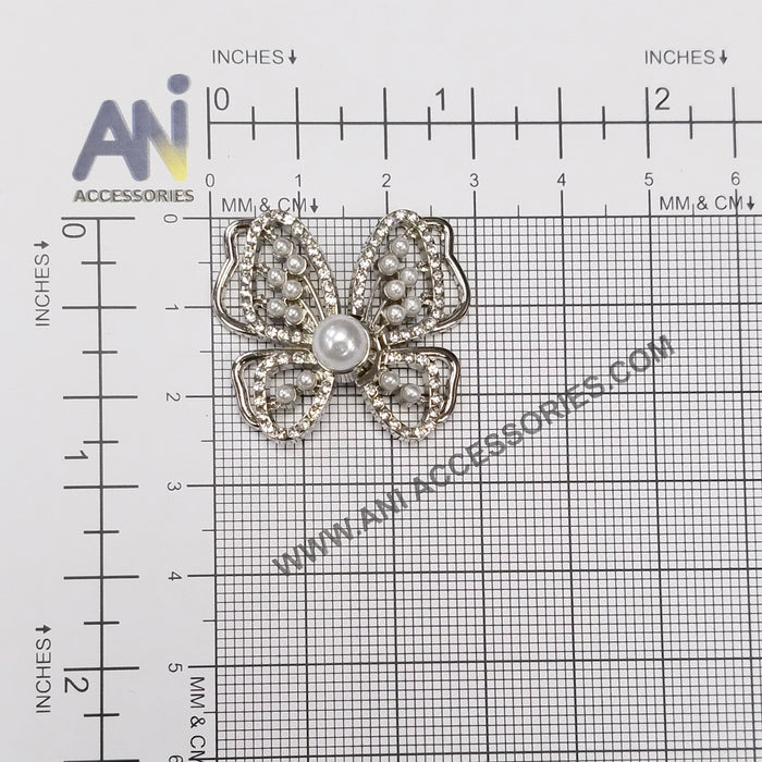 4 Pair | Rhinestone & Pearl Butterfly Wings - Frog Closure Metal Button