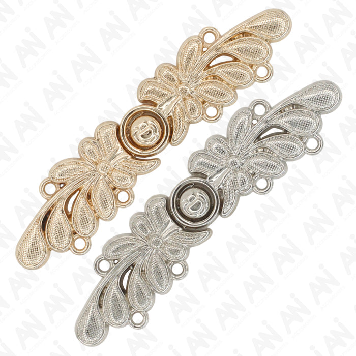 4 Pair | Set of 4 Floral Metal Closure Buttons