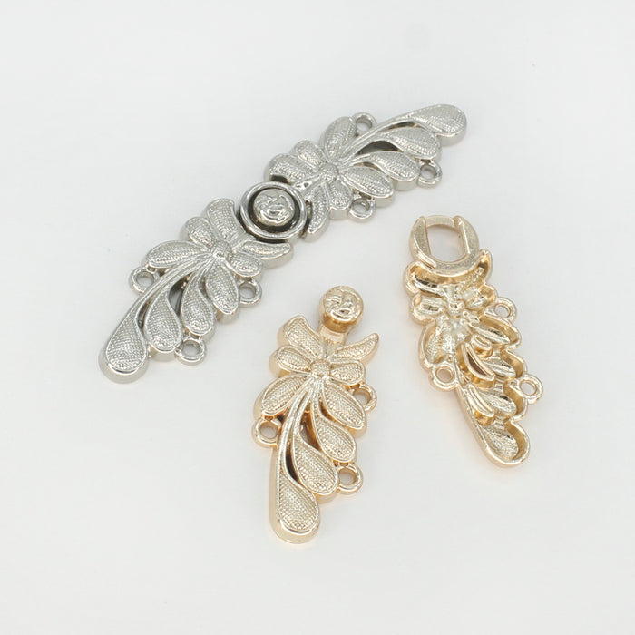 4 Pair | Set of 4 Floral Metal Closure Buttons