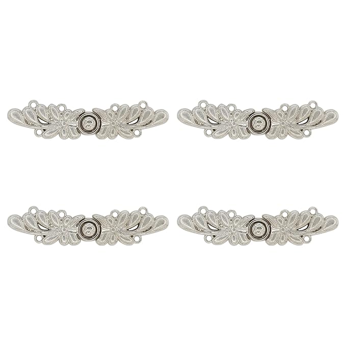 4 Pair | Set of 4 Floral Metal Closure Buttons