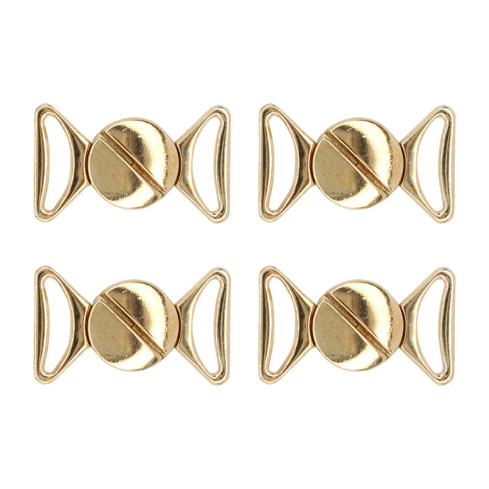 4 Pair | Shimmering golden bow design frog closure metal button