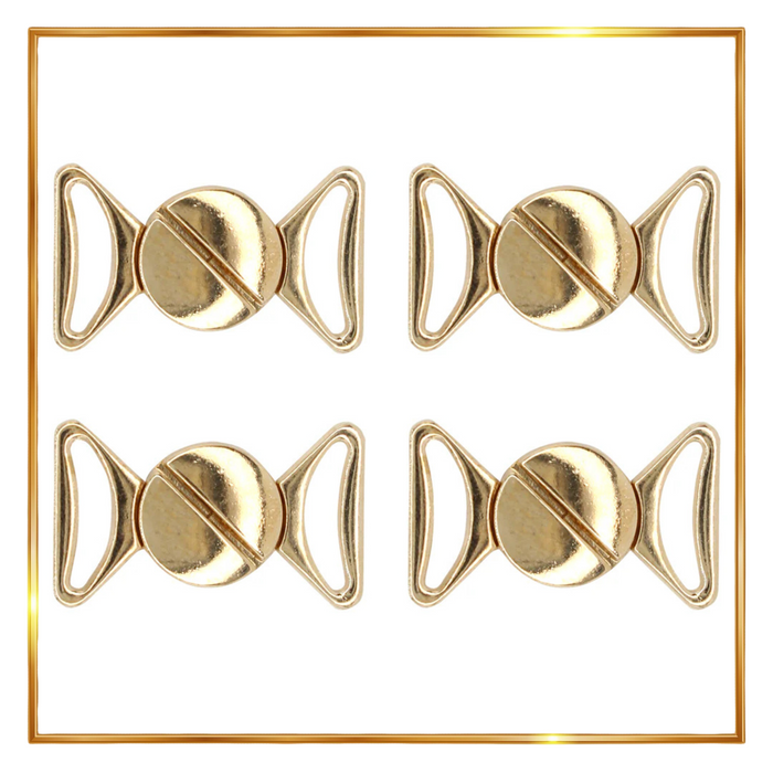 4 Pair | Shimmering golden bow design frog closure metal button