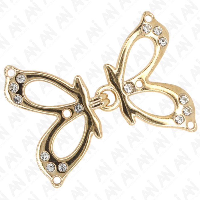 4 Pair | Shiny gold butterfly Frog closure metal button