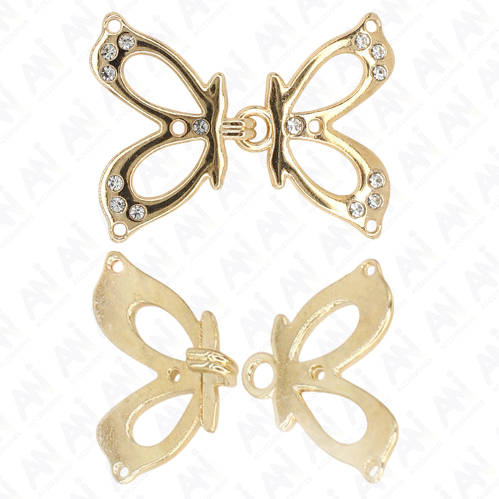 4 Pair | Shiny gold butterfly Frog closure metal button