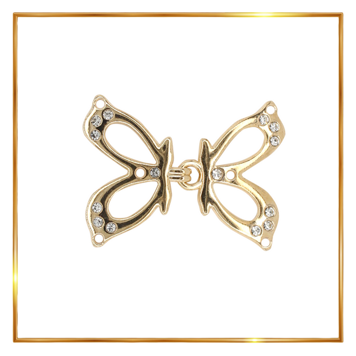 4 Pair | Shiny gold butterfly Frog closure metal button