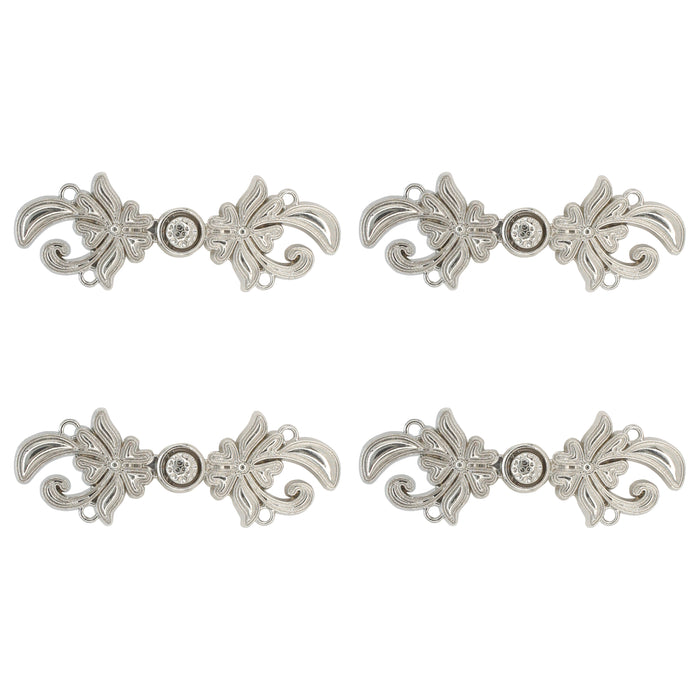4 Pair | Silver Floral Frog Closure Metal Buttons