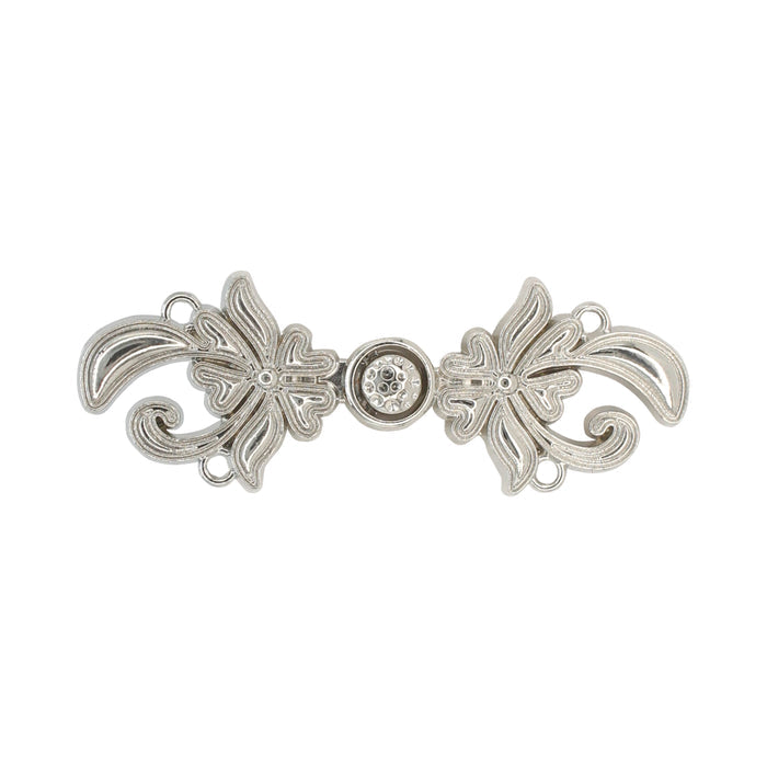 4 Pair | Silver Floral Frog Closure Metal Buttons