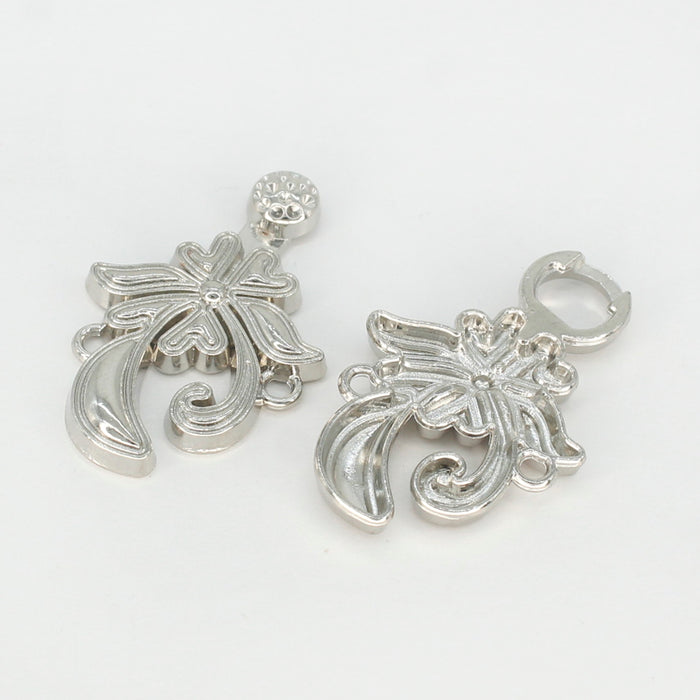 4 Pair | Silver Floral Frog Closure Metal Buttons