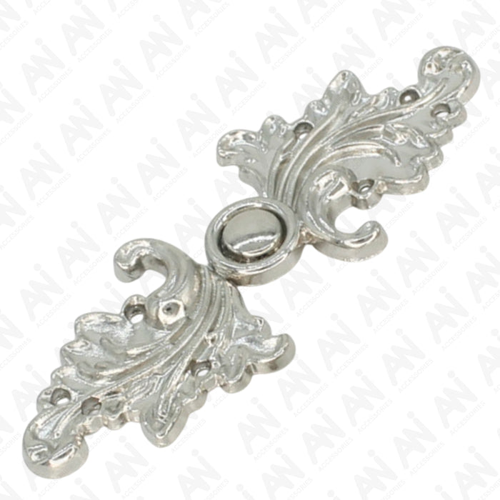 4 Pair | Silver Floral With Leaf Frog Closure Metal Buttons
