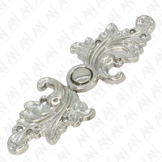 4 Pair | Silver Floral With Leaf Frog Closure Metal Buttons