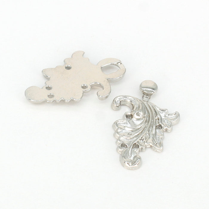 4 Pair | Silver Floral With Leaf Frog Closure Metal Buttons