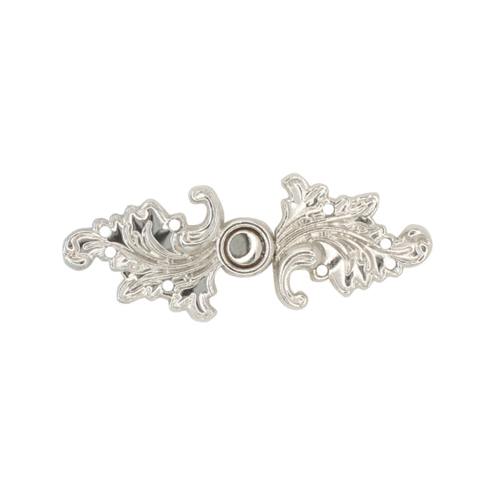 4 Pair | Silver Floral With Leaf Frog Closure Metal Buttons