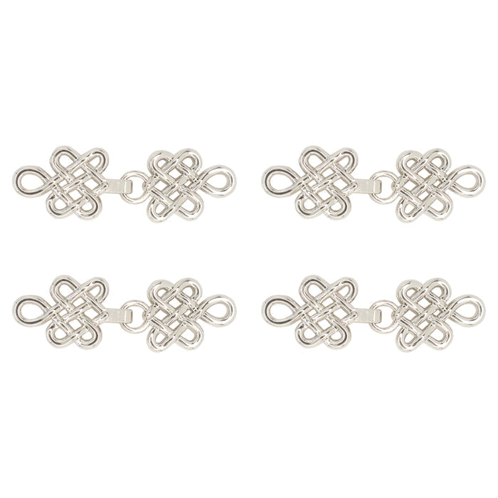 4 Pair | Silver Serenity Spiral Frog Closure Metal Buttons