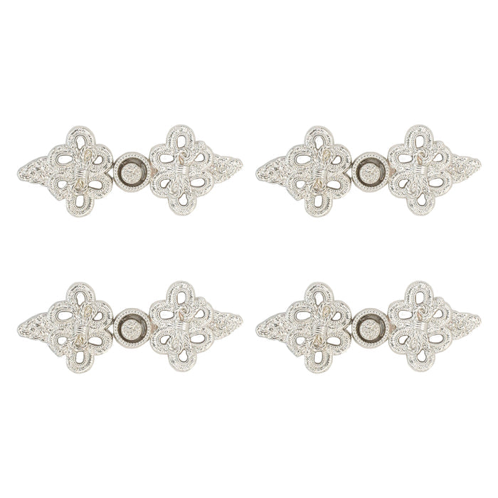 4 Pair | Symmetrical floral design Frog closure metal button