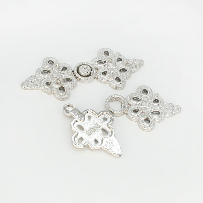 4 Pair | Symmetrical floral design Frog closure metal button