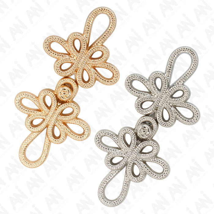 4 Pair | Twin blossom Frog closure metal Button-5.5cm×2.5cm