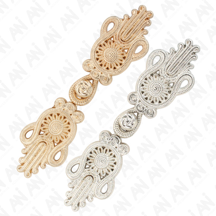 4 Pair | Two side golden sunflower design Frog closure metal button