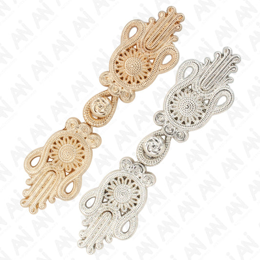 4 Pair | Two side golden sunflower design Frog closure metal button