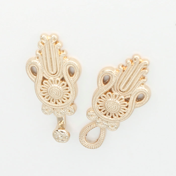 4 Pair | Two side golden sunflower design Frog closure metal button