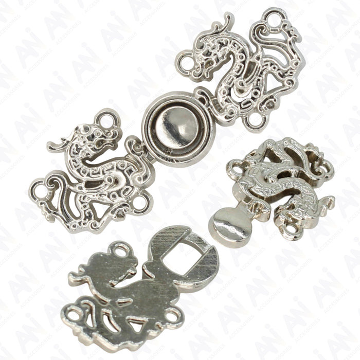 4 Pair | Two side imperial dragon design frog closure metal button