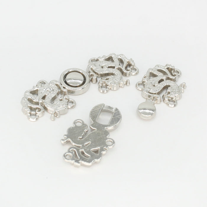 4 Pair | Two side imperial dragon design frog closure metal button