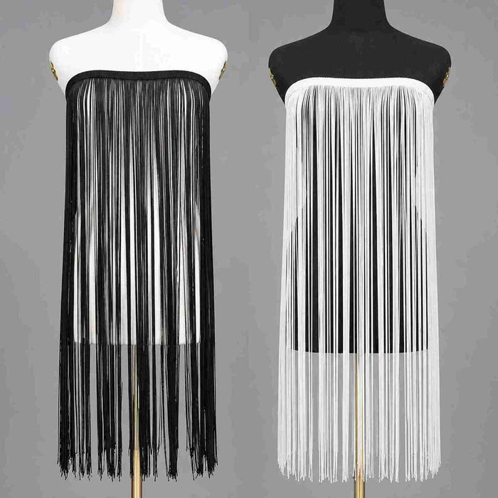 40 Inches | 2 Meter White & Black Infinite Thread Cascade Fringe Lace