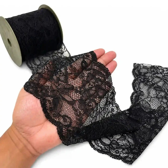 4.3 inch  | Black Ornate Floral Lace | 5 Meters | SKU-B103