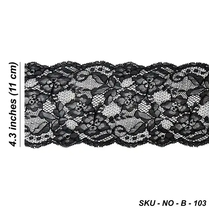 4.3 inch  | Black Ornate Floral Lace | 5 Meters | SKU-B103