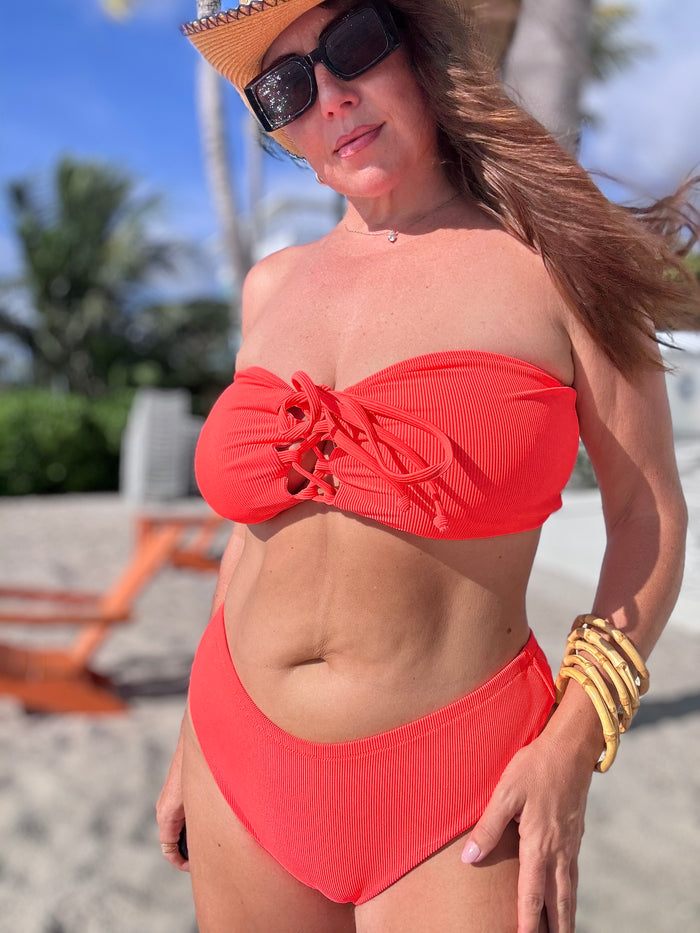 Acid Coral Rib Bandeau Bikini Top