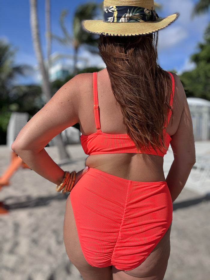 Acid Coral Rib High Waist Bikini Bottom