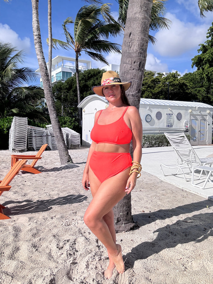 Acid Coral Rib High Waist Bikini Bottom