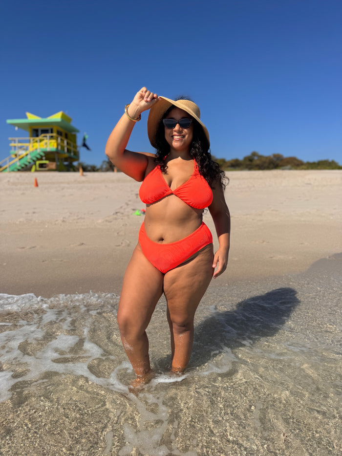 Acid Coral Rib Triangle Bikini Top