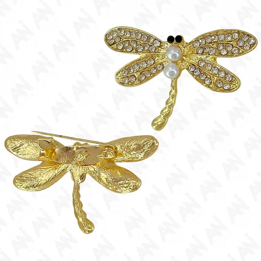 Elegant dragonfly pearl brooch with sparkling rhinestones and gold finish for stylish accessories